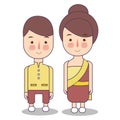 Thailand wedding Couple, cute traditional clothes costume bride and groom cartoon vector illustration