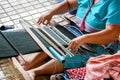 Thailander Hill tribe ladies are demonstration of weaving fabric Royalty Free Stock Photo