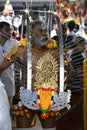 Thaipusam is a Hindu festival where devotees come together for a procession, carrying signs of their devotion and gratitude Royalty Free Stock Photo