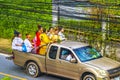 Thai vegetarian festival cars and ceremony on the street Thailand