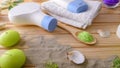 Thalassotherapy products for body treatment on wood table