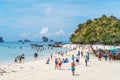 Tourists Travel come to visit on white sand dune beach at Thale Waek or Separated sea. Krabi.