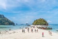 Tourists Travel come to visit on white sand dune beach at Thale Waek or Separated sea. Krabi.