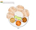 Thali or Indian Steamed Rice, Flatbread and Lentil Soup Royalty Free Stock Photo