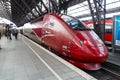 Thalys high-speed train at Cologne KÃÂ¶ln main railway station Hauptbahnhof Hbf in Germany