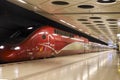 Thalys international train from Amsterdam to Paris along platform at station Schiphol Airport in Amsterdam