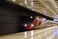 Thalys international train from Amsterdam to Paris along platform at station Schiphol Airport in Amsterdam