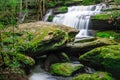 Beautiful waterfall in a forest filled with green trees at Phu Kradung National Park. Royalty Free Stock Photo