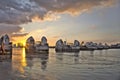 Thames Barrier And Canary Wharf, Royalty Free Stock Photo