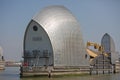 Thames Barrier, London.  This structure opened in 1982 and is a defence against rising tides and tidal waves from flooding London Royalty Free Stock Photo