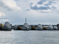 The Thames Barrier is a retractable barrier system that is designed to prevent the floodplain of most of Greater London from bein Royalty Free Stock Photo