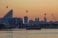 Thames Cable Car over Docklands at sunset