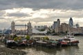Thames houseboats, by Tower Bridge, London Royalty Free Stock Photo