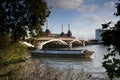 Thames river barge Grosvenor Rail Bridge Battersea Power Station Royalty Free Stock Photo