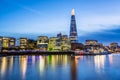 Thames River Embankment and London Skyline at Sunset