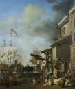 Thames-side Quay by Samuel Scott, 1757. During 18th Century the river was the main route for trading Royalty Free Stock Photo