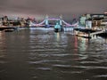 The Thames and Tower Bridge at night in London Royalty Free Stock Photo