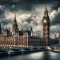 The Stately Presence of Big Ben and Houses of Parliament Adorning London's Horizon. Generative ai for illustrations Royalty Free Stock Photo