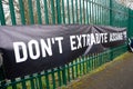 Protest banner against Julian Assange`s extradition gather outside Belmarsh Prison.