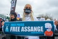 Protesters against Julian Assange`s extradition gather outside Belmarsh Prison.