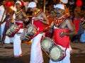 Thammattam Players perform along the streets of Kandy during the Esala Perahera in Sri Lanka. Royalty Free Stock Photo