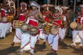 Thammattam Players perform at the Esala Perahera, Kandy, Sri Lanka. Royalty Free Stock Photo