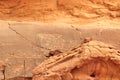 Thamudic and Nabataean petroglyphs and inscriptions on mountain in Wadi Rum desert, Jordan