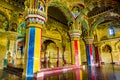 Thanjavur, Tamil Nadu, India - The high arches artworks and colorfully painted wall murals durbar hall Maratha Palace Royalty Free Stock Photo