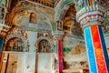 Thanjavur, Tamil Nadu, India - The high arches artworks and colorfully painted wall murals durbar hall Maratha Palace Royalty Free Stock Photo