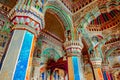 Thanjavur, Tamil Nadu, India - The high arches artworks and colorfully painted wall murals durbar hall Maratha Palace Royalty Free Stock Photo