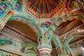 Thanjavur, Tamil Nadu, India - The high arches artworks and colorfully painted wall murals durbar hall Maratha Palace Royalty Free Stock Photo