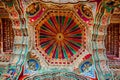 Thanjavur, Tamil Nadu, India - The high arches artworks and colorfully painted wall murals durbar hall Maratha Palace