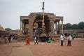Thanjavur, Tamil Nadu, India - Oct 19 2023: People walking along the complex of Thanjavur Big Temple