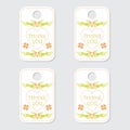 Thank tag label vector design with yellow and orange flower for sticker set