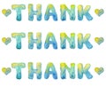 Thank - Word By Watercolor On white Background. Watercolor