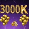 Golden 3000K sign on violet background with sparkling