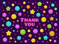 Thank you background. Thanks poster with minimal style face with smile. Trendy style stickers, creative support or