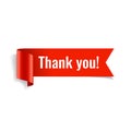 Thank you banner. Red paper twisted ribbon.