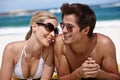 Thank you for a beautiful day at the beach. a happy young couple enjoying a summers day at the beach. Royalty Free Stock Photo