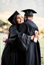 Thank you for being my best study buddy. two students hugging each other on graduation day. Royalty Free Stock Photo