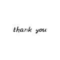 Thank you. Black text, calligraphy, lettering, doodle by hand isolated on white background Card banner design. Vector Royalty Free Stock Photo
