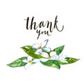 Thank You calligraphy. Brush painted letters whith flowers Royalty Free Stock Photo