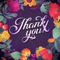 Thank you card in bright colors.Stylish floral background with text, berries, leaves and flower Royalty Free Stock Photo