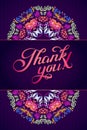 Thank you card in bright colors. Stylish floral background with text, berries, leaves and flower Royalty Free Stock Photo