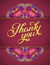 Thank you card in bright colors. Stylish floral background with text, berries, leaves and flower Royalty Free Stock Photo