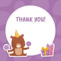 Thank You Card with Cute Bear Animal Vector Template Royalty Free Stock Photo