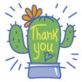 Thank you card with cute Cactus succulent and text. Hand draw color illustration