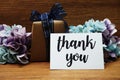 Thank You Card with gift box and flowers bouquet decorative
