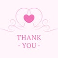 Thank you card heart pink curved romantic ornament vintage line design template vector