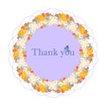 Thank you - card. Round frame of small spring flowers Periwinkle. Eps10 vector stock illustration